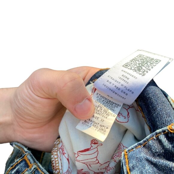 VINTAGE True Religion Jeans Size 32 STRAIGHT Orange Stitch - Picture 5 of 12